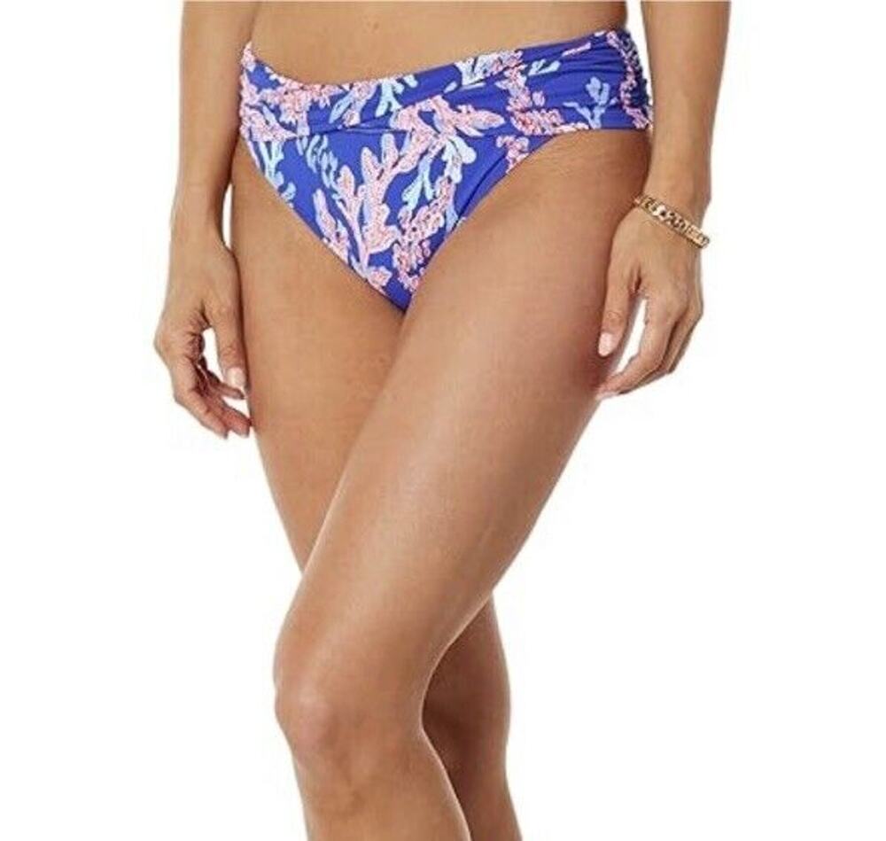 New Lilly Pulitzer Borealis Blue Red Swim On Over Lagoon Sarong Hipster Bottom 2